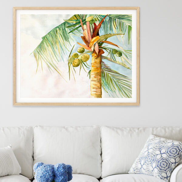 watercolor painting of a palm tree from south beach miami florida by artist sherry shay