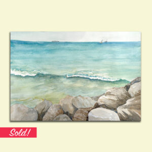 original watercolor painting named Rock jetty. Painting from miami beach area.